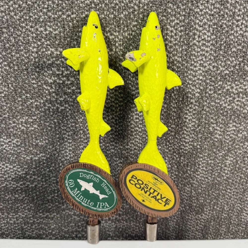 Dogfish Head 60 Minute IPA Positive Contact Shark Beer Tap Handles Yellow Pair